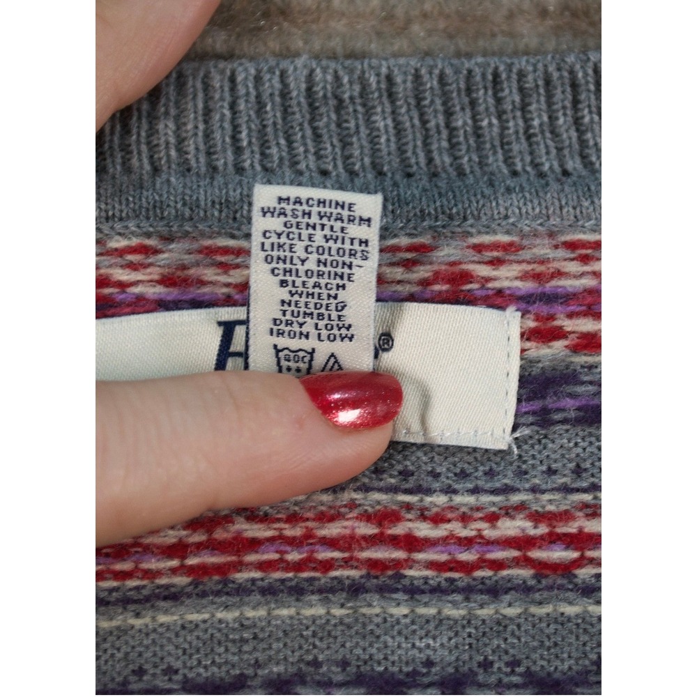 G.H. Bass Fair Isle Cardigan Sweater Gray Red Knit Button Front L Flawed - Picture 6 of 10
